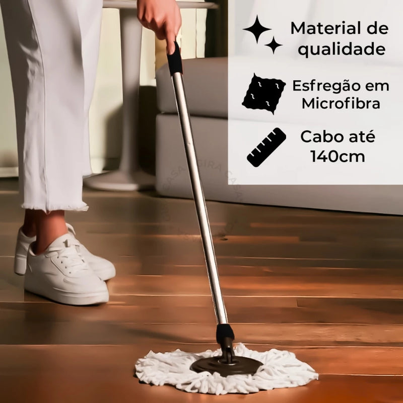 Kit Mop Giratório com Balde Inox - Acabou a Dor nas Costas Para Limpar