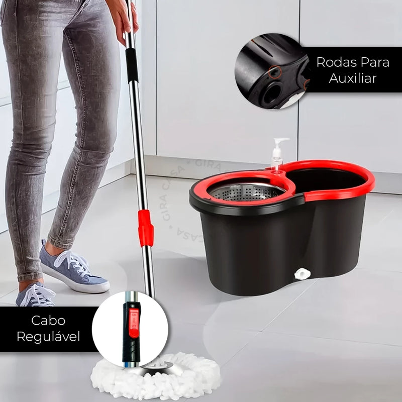 Kit Mop Giratório com Balde Inox - Acabou a Dor nas Costas Para Limpar